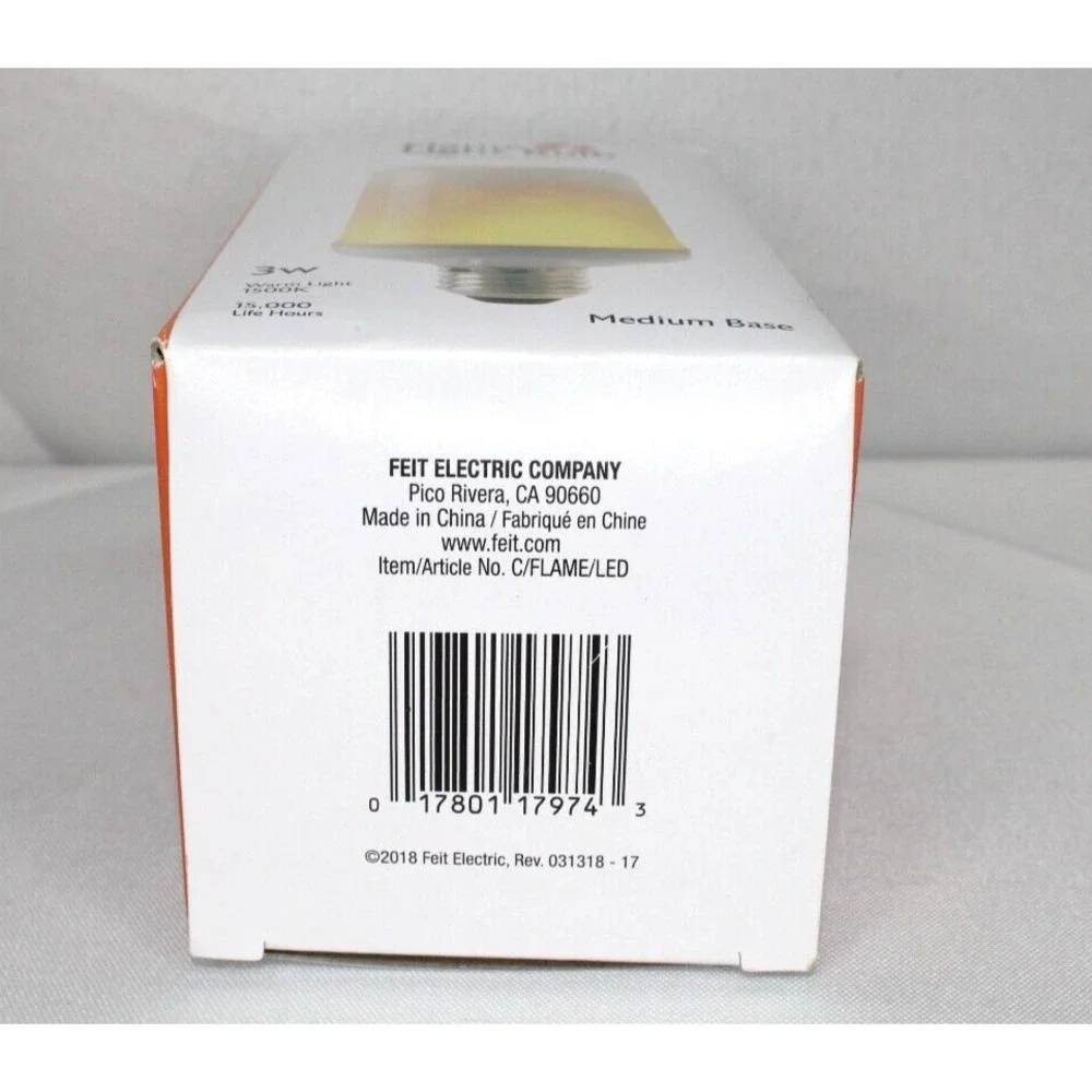 Flame Design LED Light Bulb, Feit Electric 3-Watt Warm White 1500K Medium Base